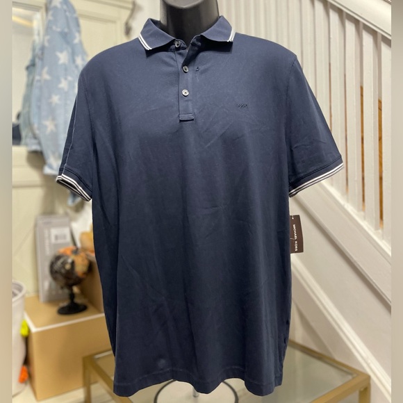 See Last Pic. EUC Men’s Size Large Michael Kors Basic Polo Shirt Midnight Blue - Picture 1 of 12